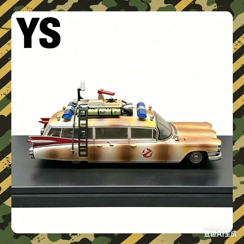 

YS 1:64 first generation ghost catching car ECTO-1 dirty version alloy car model, simulation static ornament, collectibles.