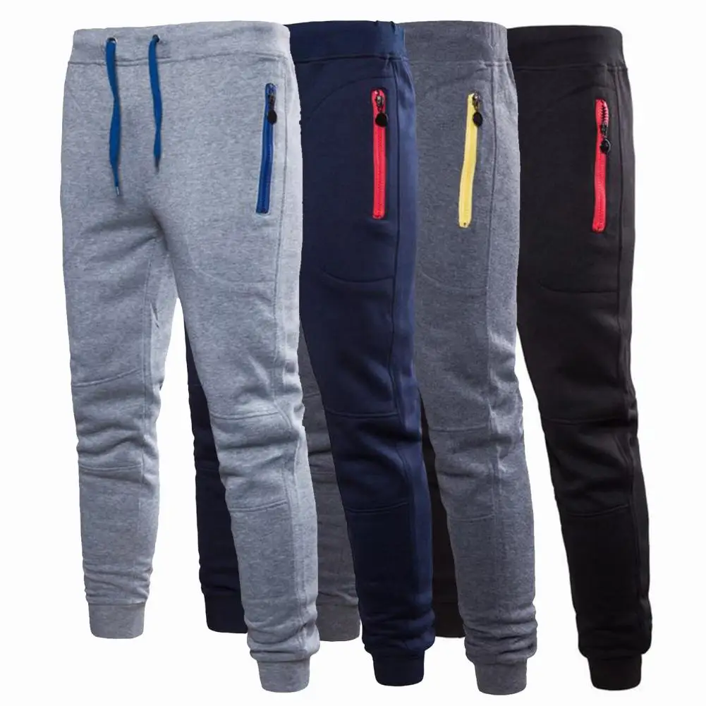 Pantalones deportivos para correr con bolsillos y cremallera para hombre, pantalones largos elásticos, chándal para entrenamiento físico, Joggers de entrenamiento, pantalones de chándal para gimnasio