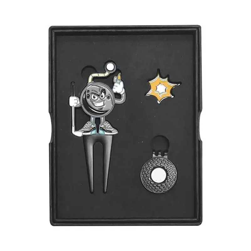 Creative Golf Gift Set Funny Golf Divot Fork Repair Tool Magnetic Golf Ball Marker With Hat Clip Golfs Club Groove Cleaner Set