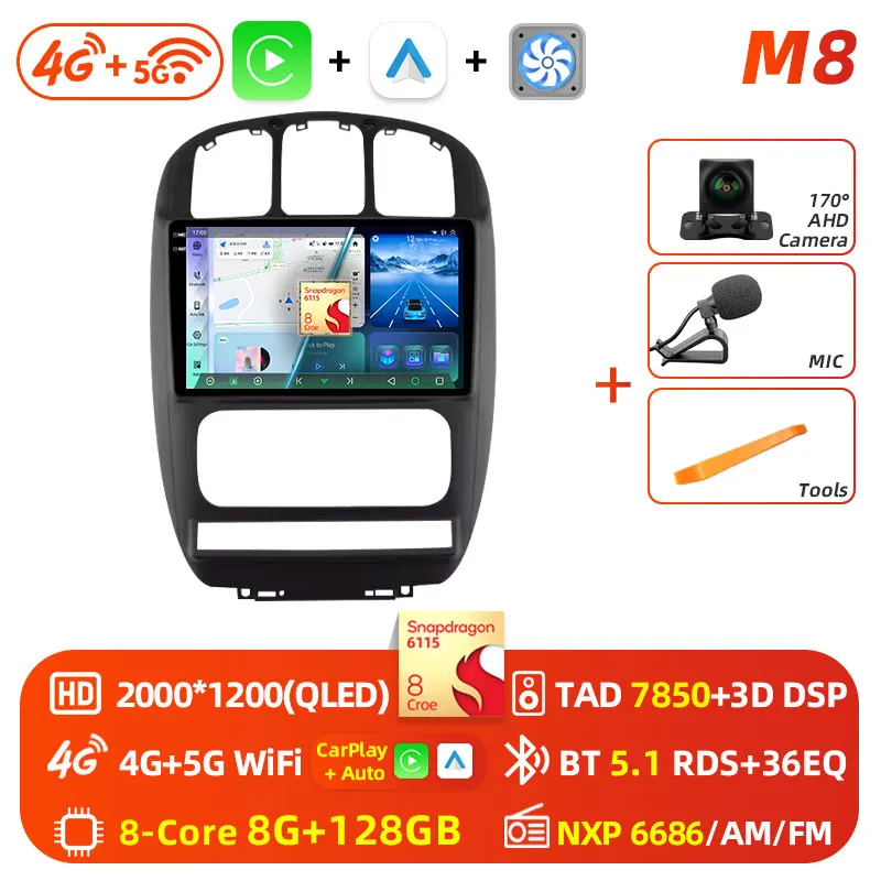 Android 16 wifi + 4G Carplay Autoradio Voor Dodge Caravan 4 Voor Chrysler Grand Voyager RS 2000-2012 navigatie GPS Stereo Multimedia - afbeelding 1