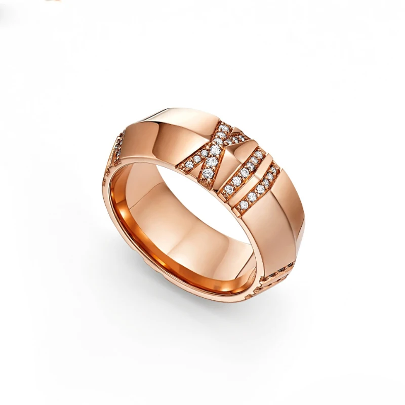 

Bobokiki Jewelry Luxury Roman Digital Titanium Steel Micro-Inlaid AAA Zircon Ring European and American Fashion Accessories