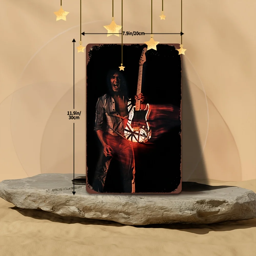 Vintage Rock Guitarist Metal Tin Sign -  Iron Wall Art with Glowing Red-Haired Musician & Guitar Design, Perfect for Home, Offi