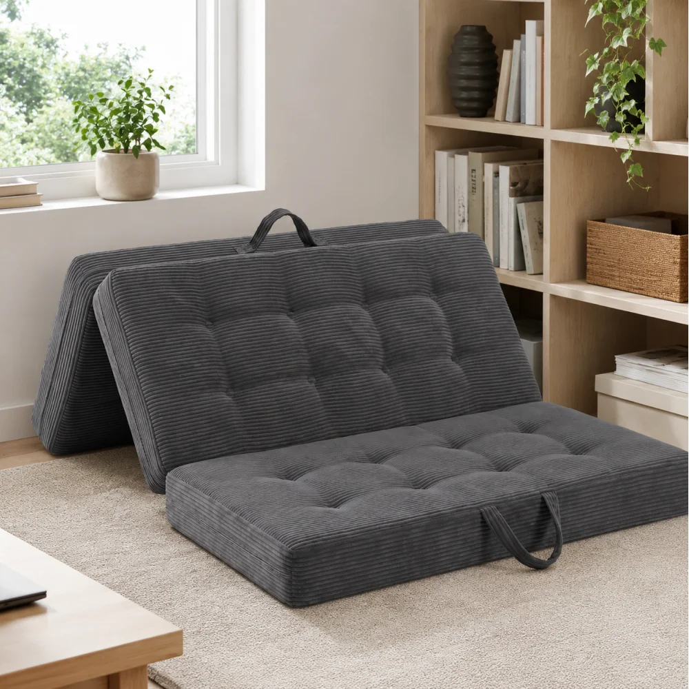 Foldable 3‑Position Corduroy Sofa Bed Portable High Density Foam Sleeping Mat Multi‑Function Convertible Couch for Living Room