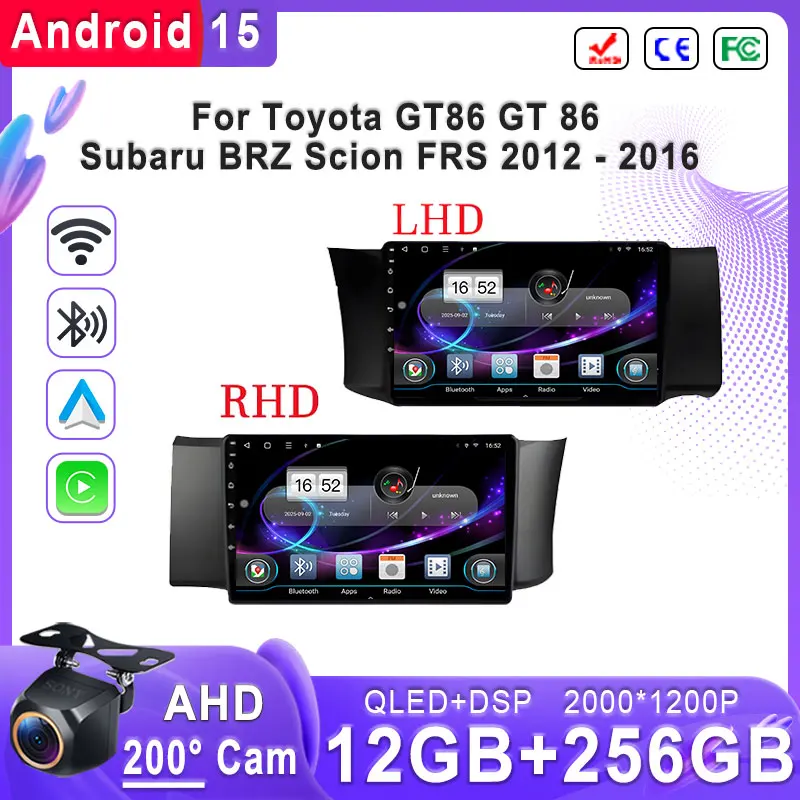 

For Toyota GT86 GT 86 Subaru BRZ Scion FRS 2012 2013 - 2016 Android 15 2K Incell Screen Multimedia GPS Navigation 8 Core DVD 4G