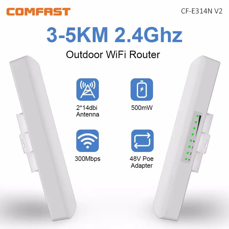 comfast Wireless WiFi Bridge 2pcs 2.4G 300Mbps Outdoor Router 1-5KM Long Range Extender AP Repeater Waterproof WiFi CPE Amplifer