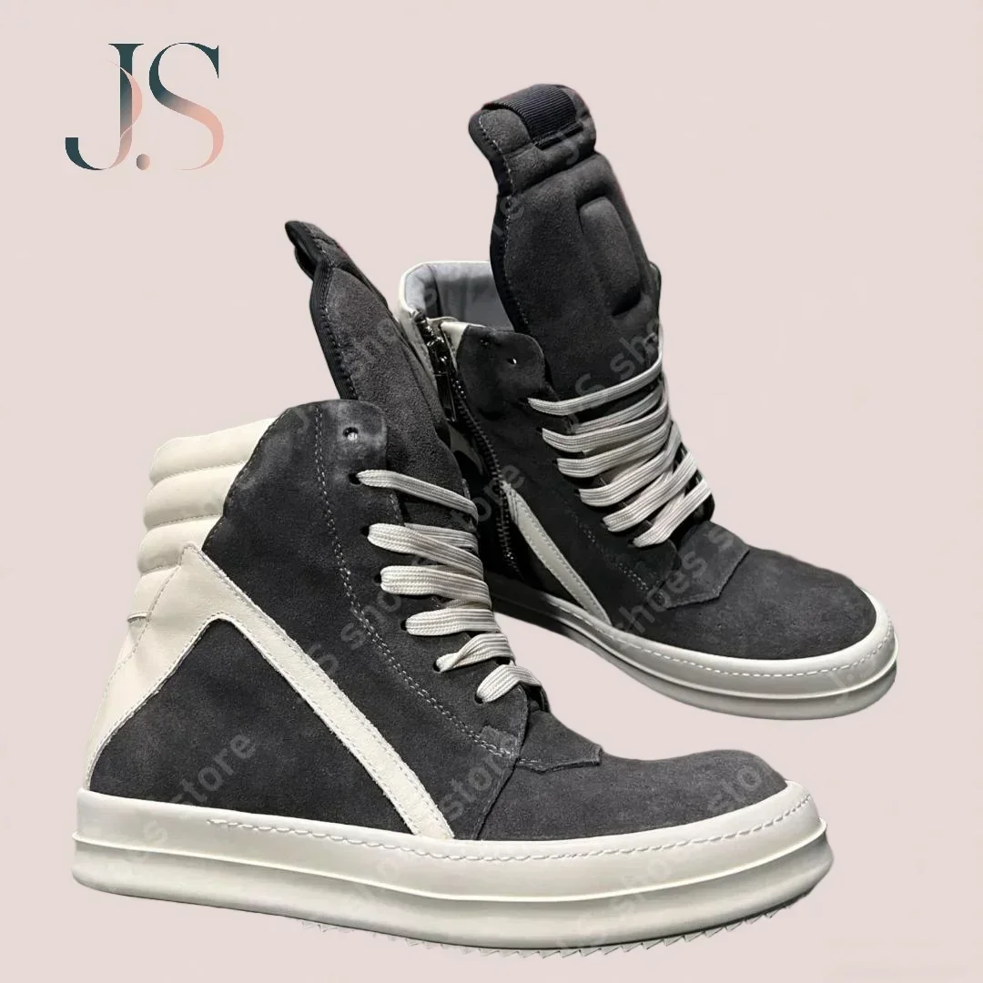 

R-o Retro Dark Grey Suede High Top Shoe Boots Men Sneaker Zipper Women Casual Shoes Lace Up Gray Cow Suede Ankle Boot Sneakers