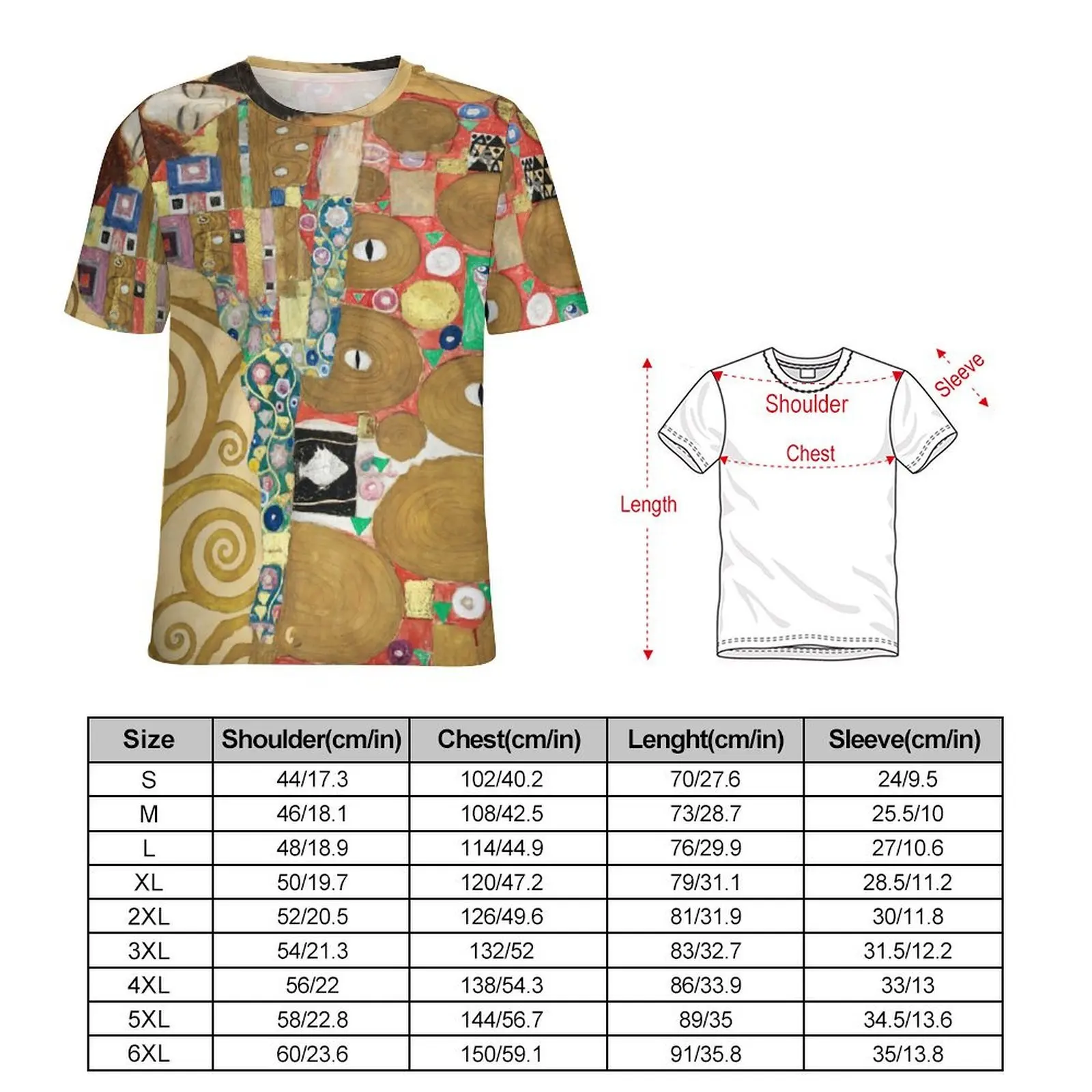 Gustav Klimt T-Shirt Stoclet Frieze Print Trendy T Shirts Men Streetwear Tshirt Beach Short Sleeves Graphic Tops Big Size