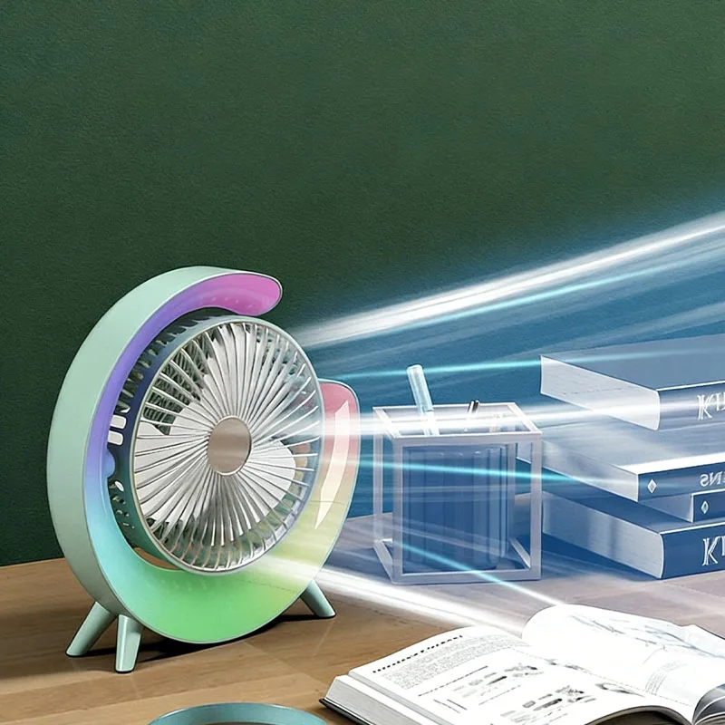 Changing LED Portable Fan USB Rechargeable Mini Desk Fan with Flowing Lights for Home Office Bedroom Travel 3 Speed Quiet