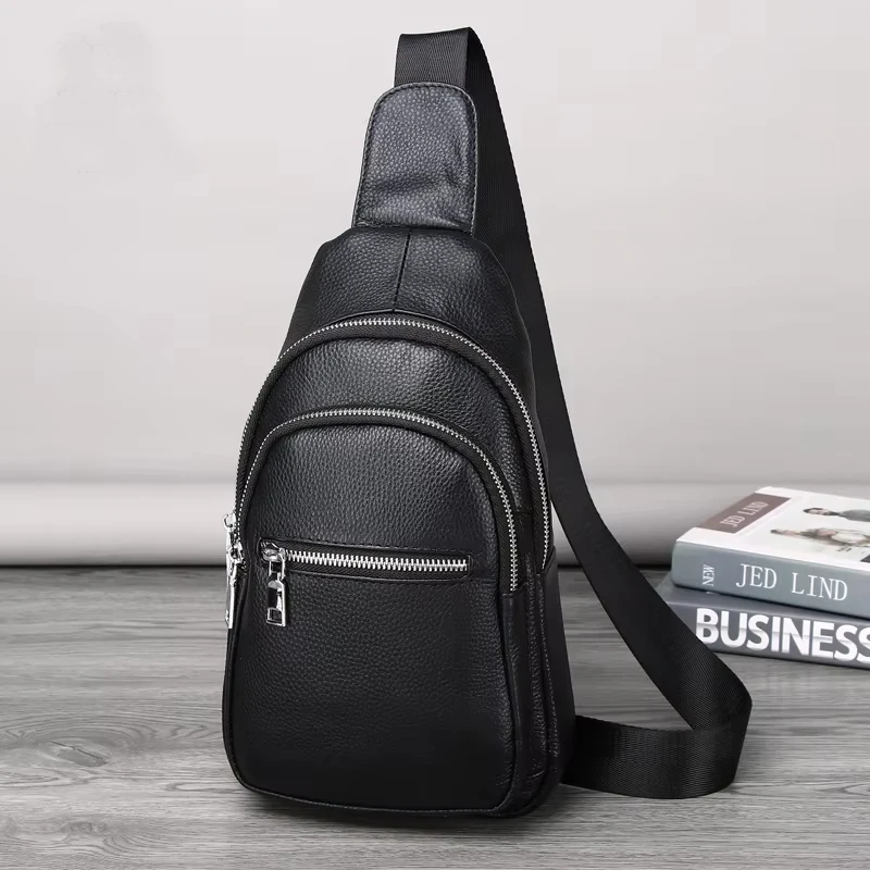 

High Quality Shoulder Messenger Bag Genuine Leather Chest Bag For Men Casual Sling Cowhide Crossbody Bags