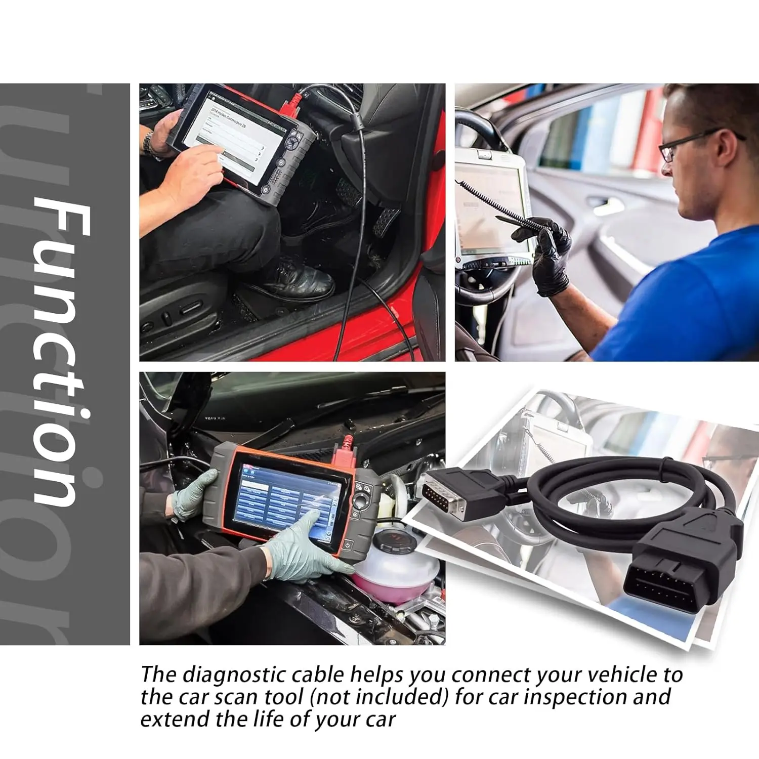 OBD2 Cable for Cen Tech Code Reader 60693 60694 60794 62119 62120, 4-FT ODB2 to 15-Pin Male Adapter