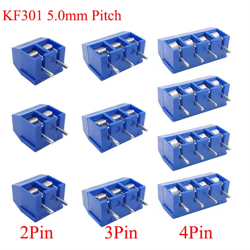 10/20/50Pcs KF301 Pitch 5.0mm Straight Pin 2P 3P 4P Screw PCB Terminal Block Connector Blue KF301-5.0-2P KF301-3P KF301-4P