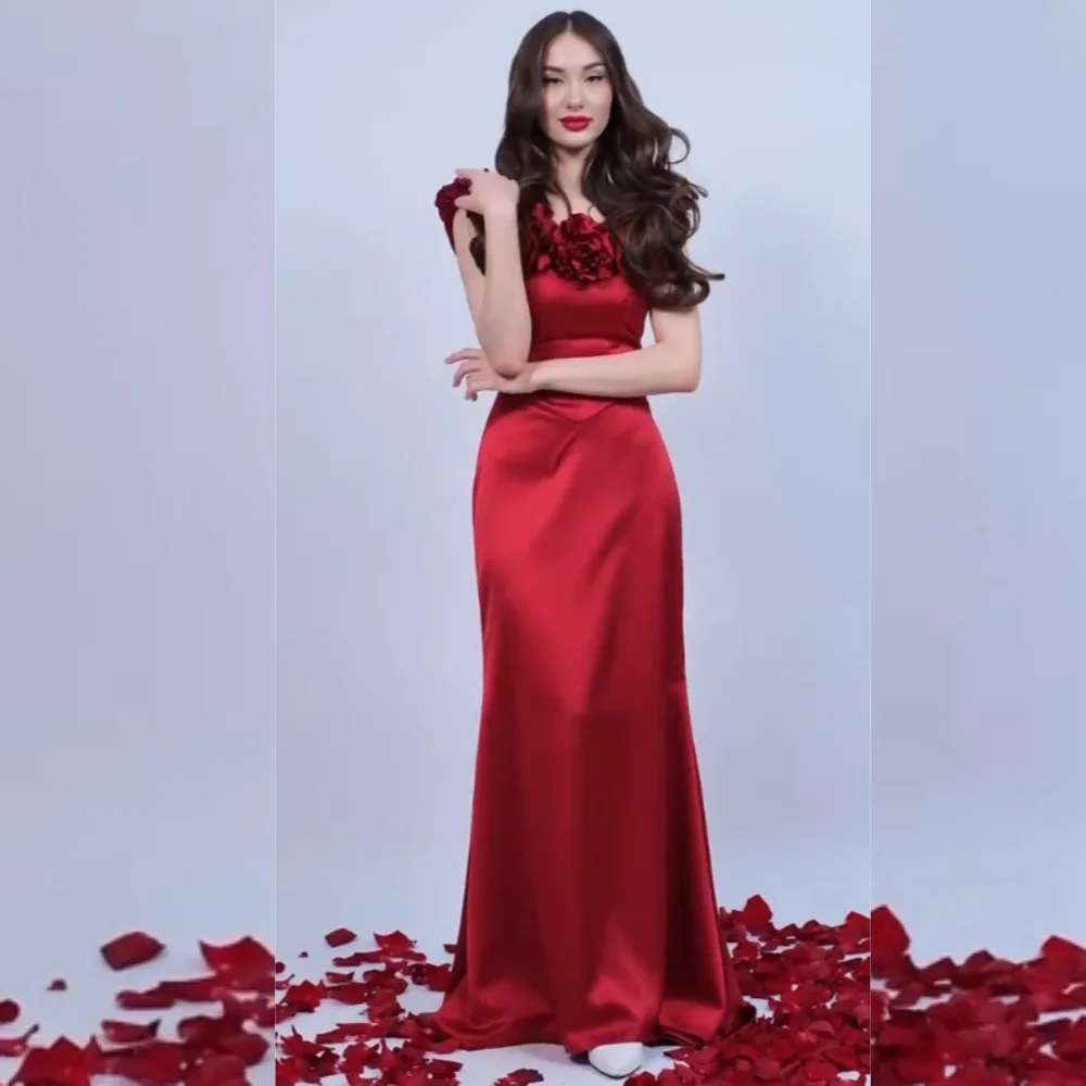 

Customized High Quality Charmeuse Flower A-line Off-the-shoulder Long Dresses Bespoke Occasion Intricate