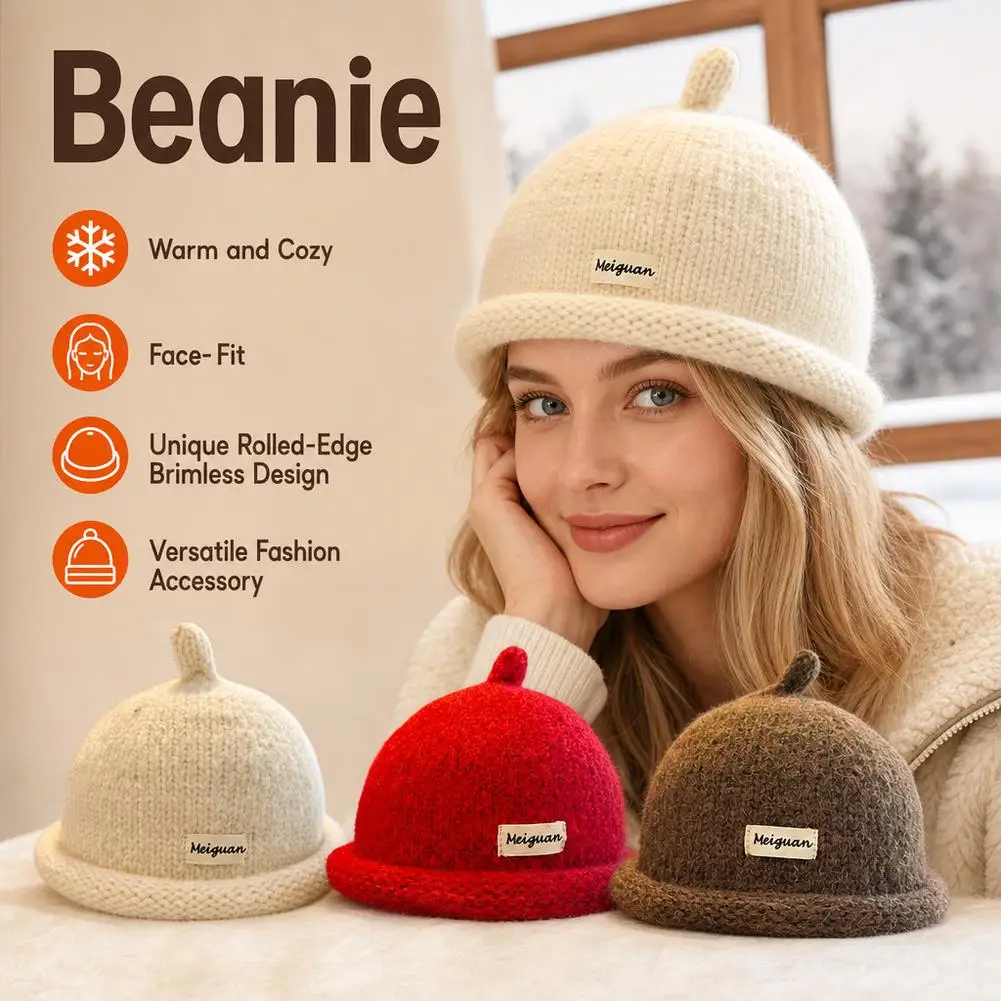 Cute Kids Acorn Knitted Hat Winter Warm Polyester Beanie Cap Rolled Brim Soft Stretchy Toddler Baby Hat Outdoor