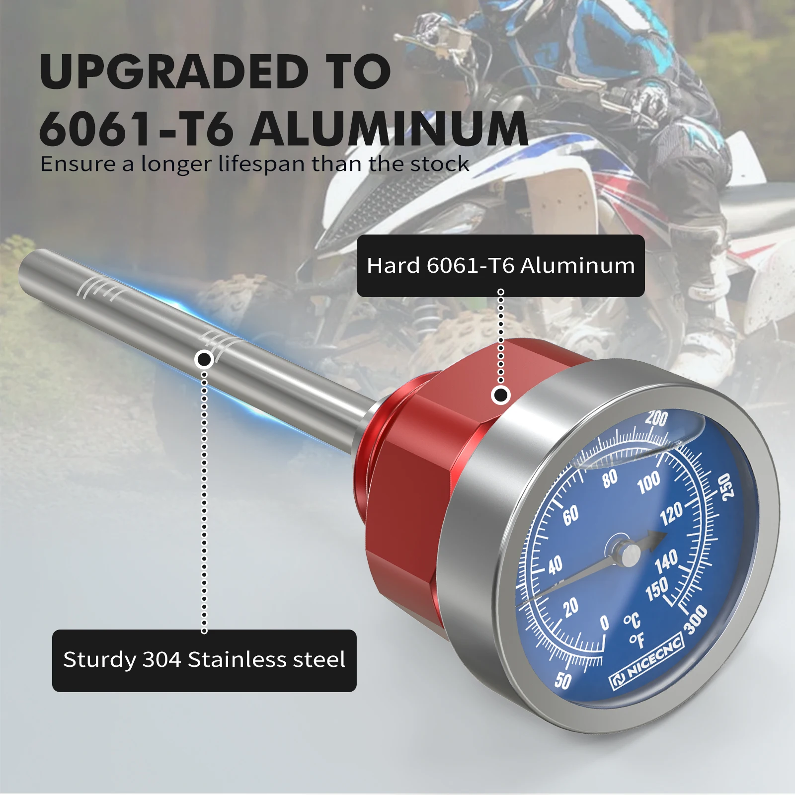 

NICECNC Aluminum Oil Dipstick w/ Temperature Gauge For Yamaha Raptor 700 700R 660R 2006-2024 YFZ450 2004-2013 5LP-21761-01-00