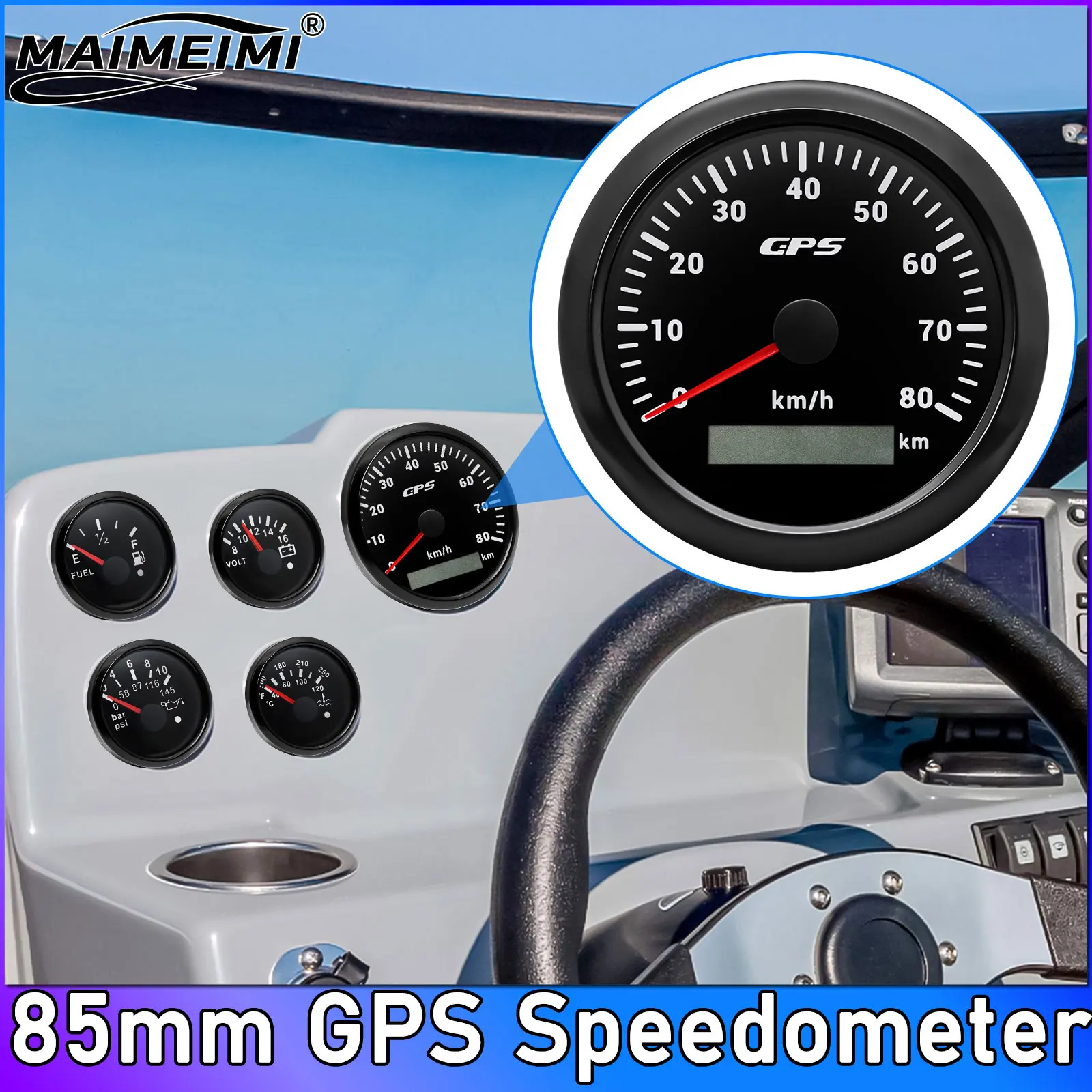 

85mm GPS Speedometer 0-80Km/H 7 Colors Odometer Gauge for Marine Boat Car Truck Compteur Gps Moto Velocimetro Digital Customized