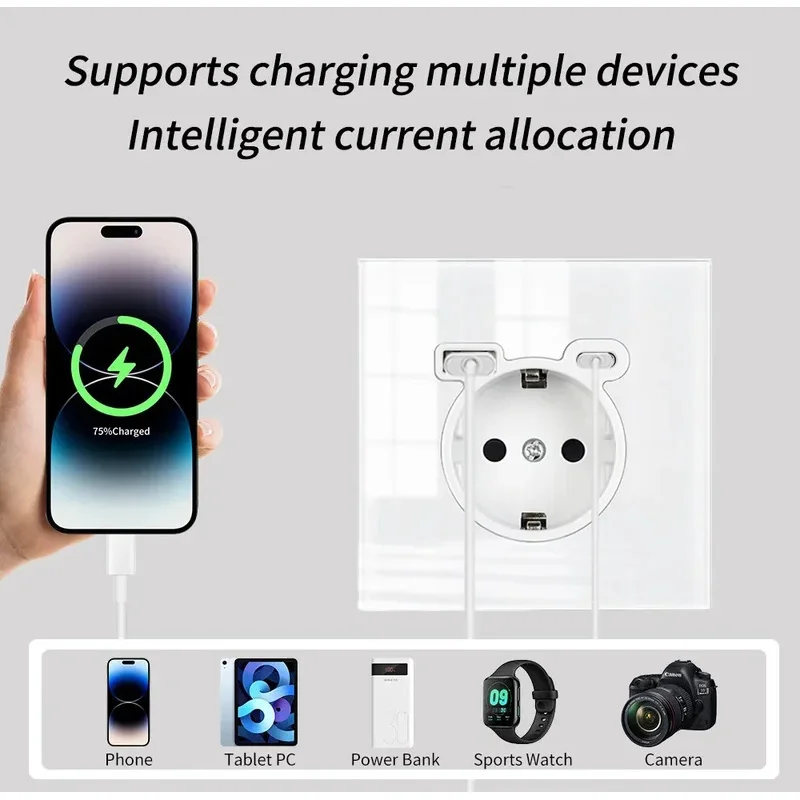 الزجاج المقسى 16A الاتحاد الأوروبي المقبس USB مقبس الحائط TypeC مقبس USB AC110V-250V 5 فولت 2100mA الحماية الأمنية ، المنزل مكتب فيلا فندق #2