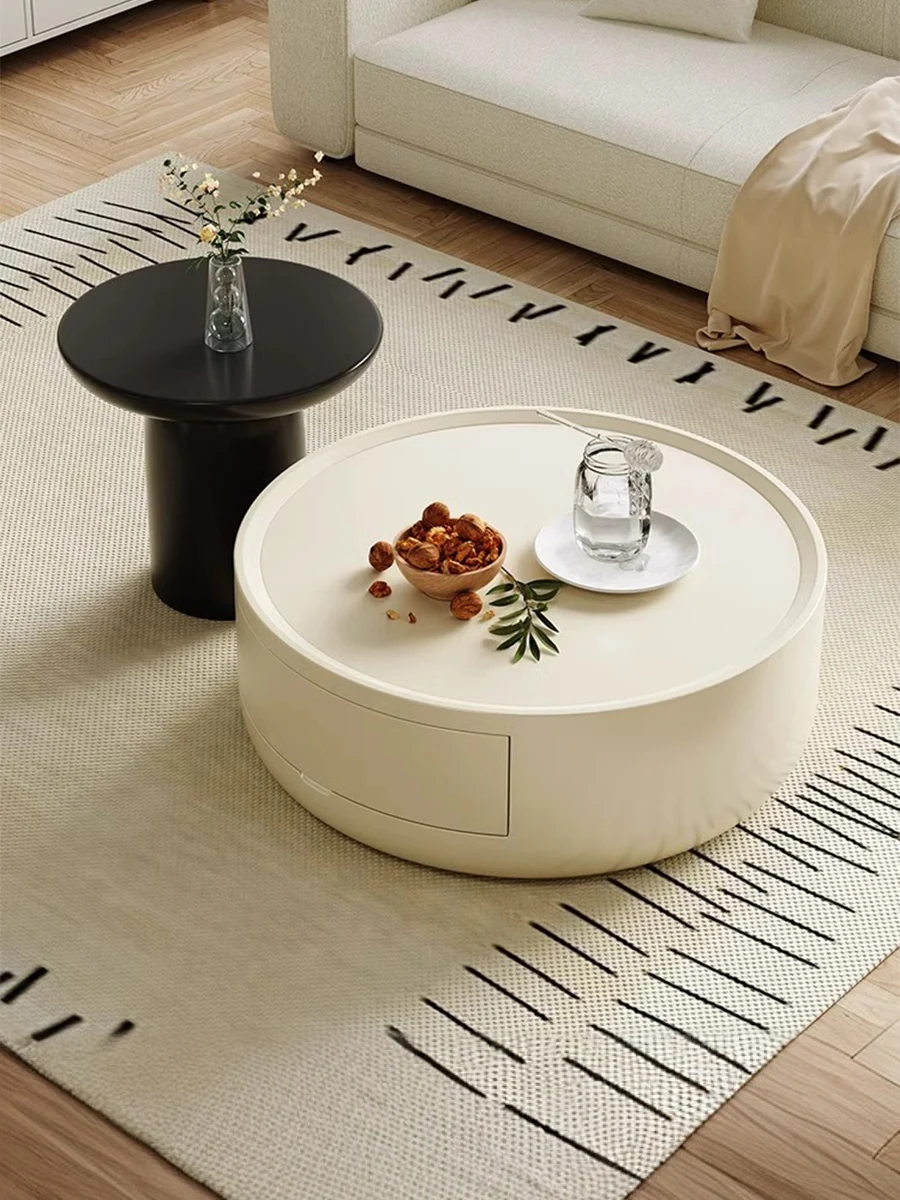 French cream style coffee table household living room round tea table simple modern small apartment side table