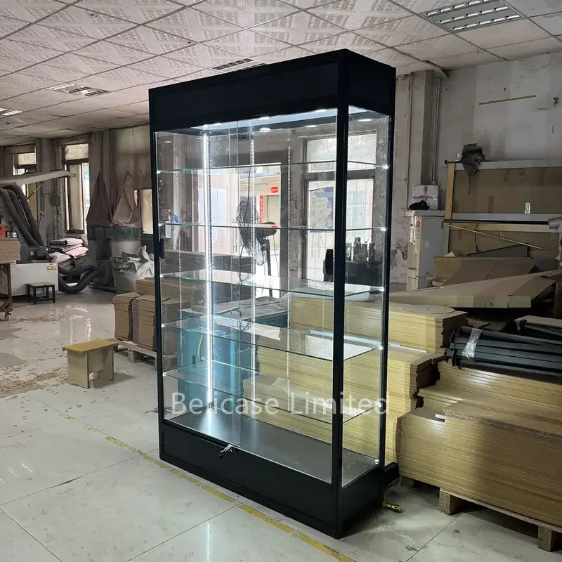 Custom, Hot Sale Aluminum Frame Display Jewelry Watch Shop Tempered Glass Locking Cabinet Full Display Showcase