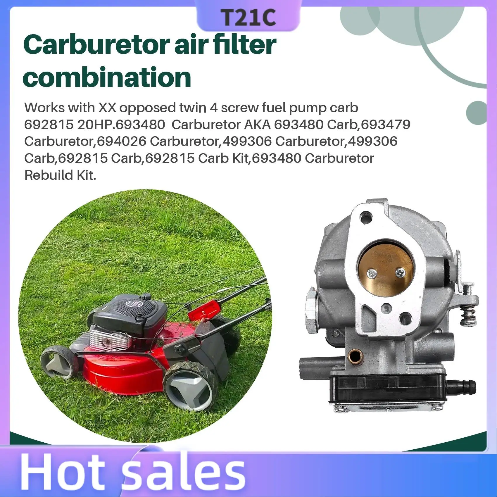

T21C Carburetor Compatible With Briggs & Stratton 693479 693480 499306 With 394019S Air Filter 394358S Fuel Filter
