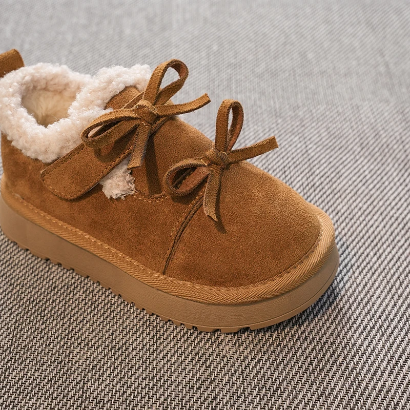 الفتيات أحذية الثلوج 2-18 سنة الجمل الملونة القوس القوس مبطن سميكة الأطفال الفراء الأحذية المألوف مائة الاطفال أحذية بوت قصيرة