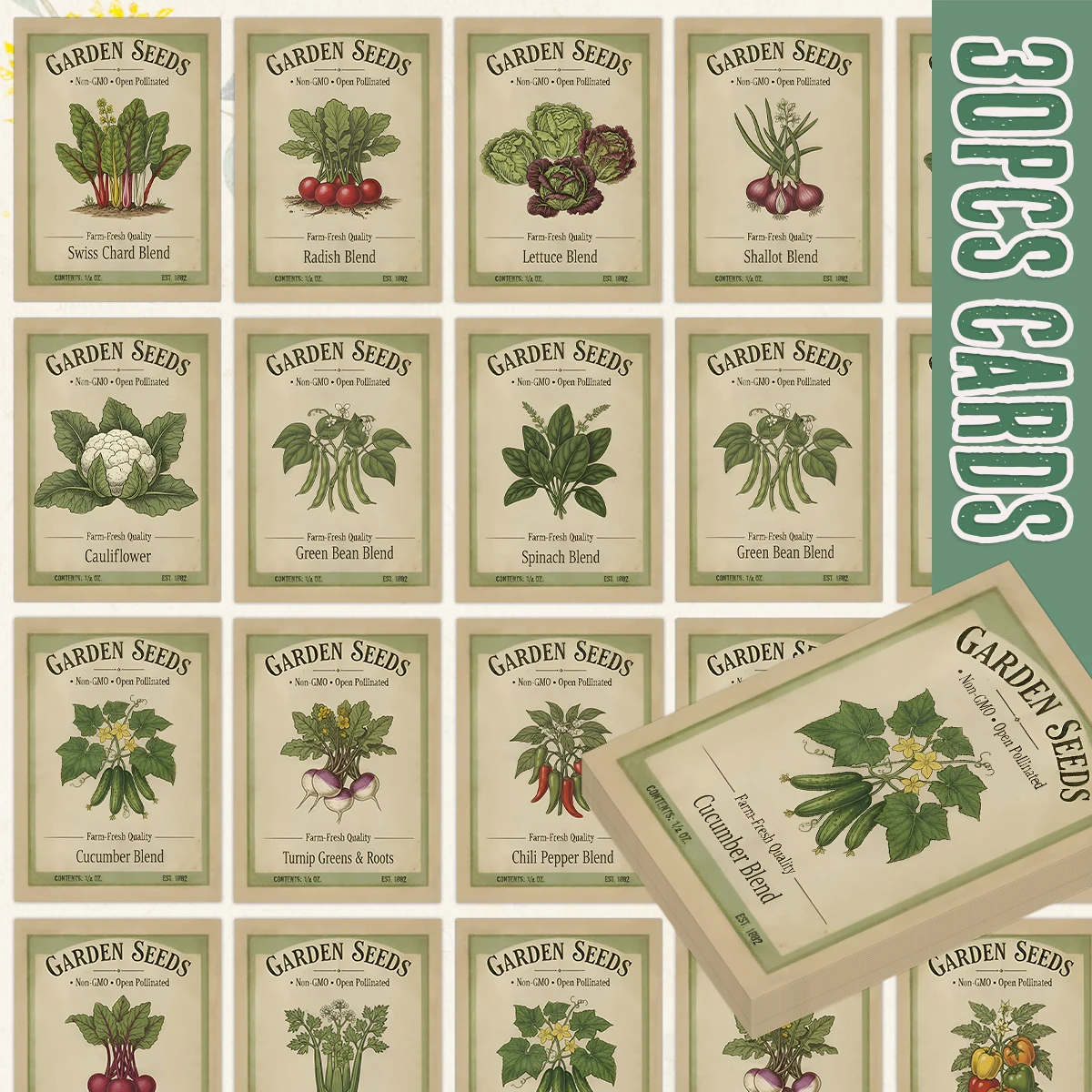 30 Stück Vintage-Garten-Gemüsesamen-Sammelkarten, Karten zur Pflanzwissenssammlung, Geschenke für Hausgärtner – Detail 2