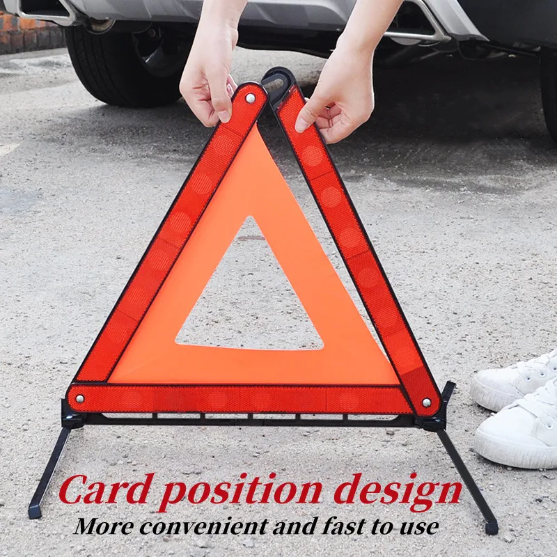 Car Emergency Breakdown Warning Triangle Red Reflective Safety Hazard Car Tripod Folded Stop Sign Reflector Decorate Accessories