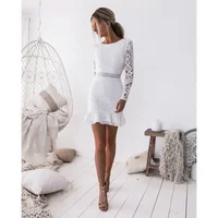 Vestido de mujer de manga larga con volantes de encaje, minivestidos de fiesta de noche, vestidos envolventes de encaje sin espalda para mujer, ropa de calle, vestido de verano