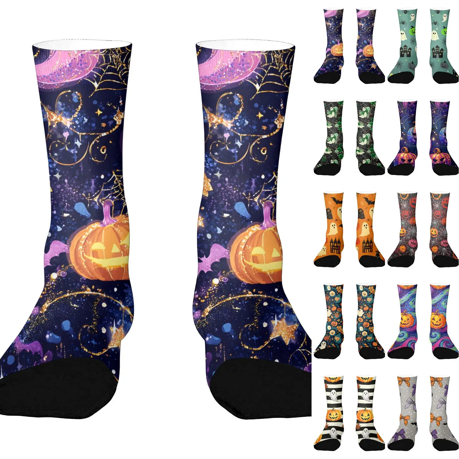 Halloween Socks Unisex Breathable Comfortable Crew Pumpkin Printing Festival Hosiery Daily Ankle Socks Matching