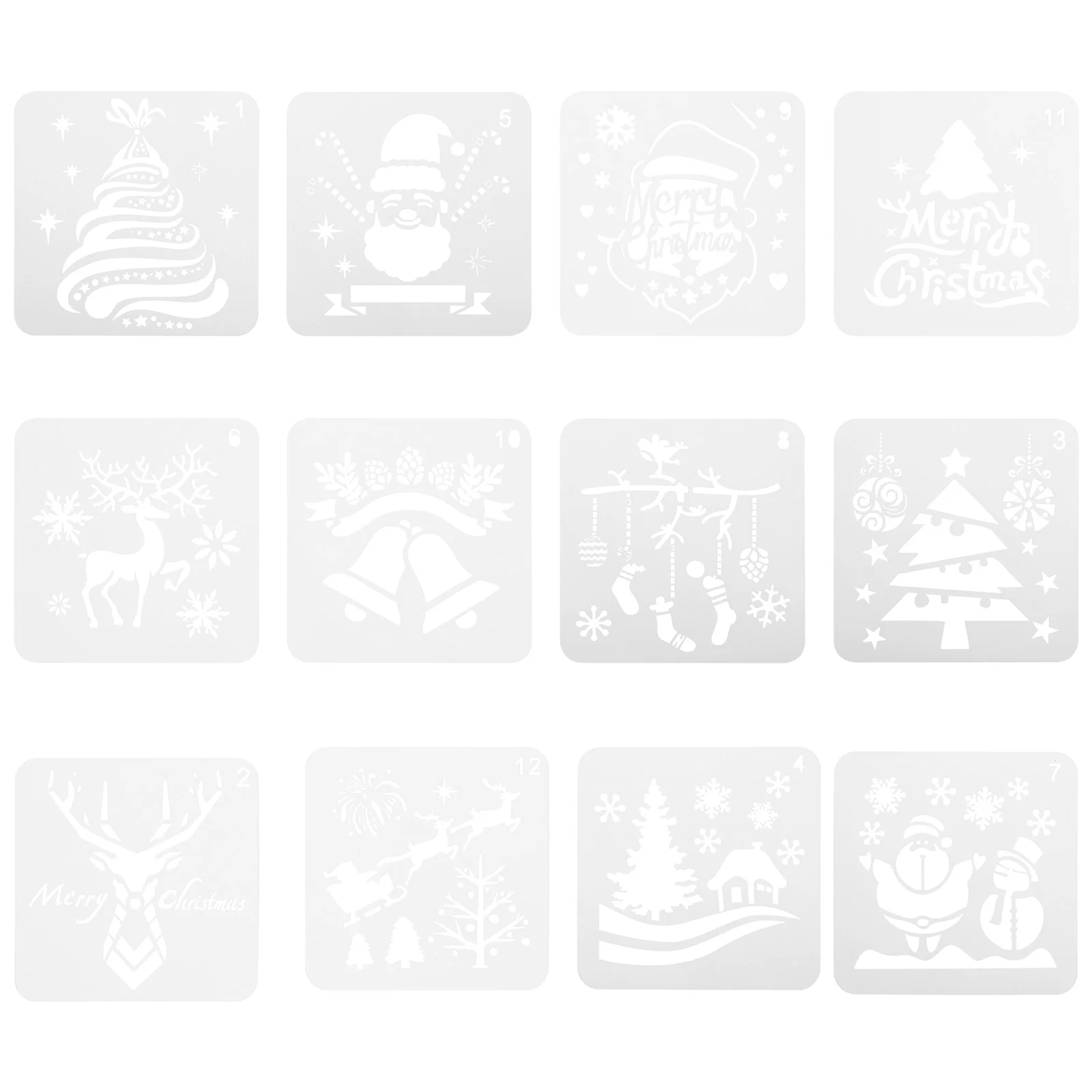 12 Pcs Christmas Elements Stencils Template Decor Drawing Templates Hollow- Out Painting White