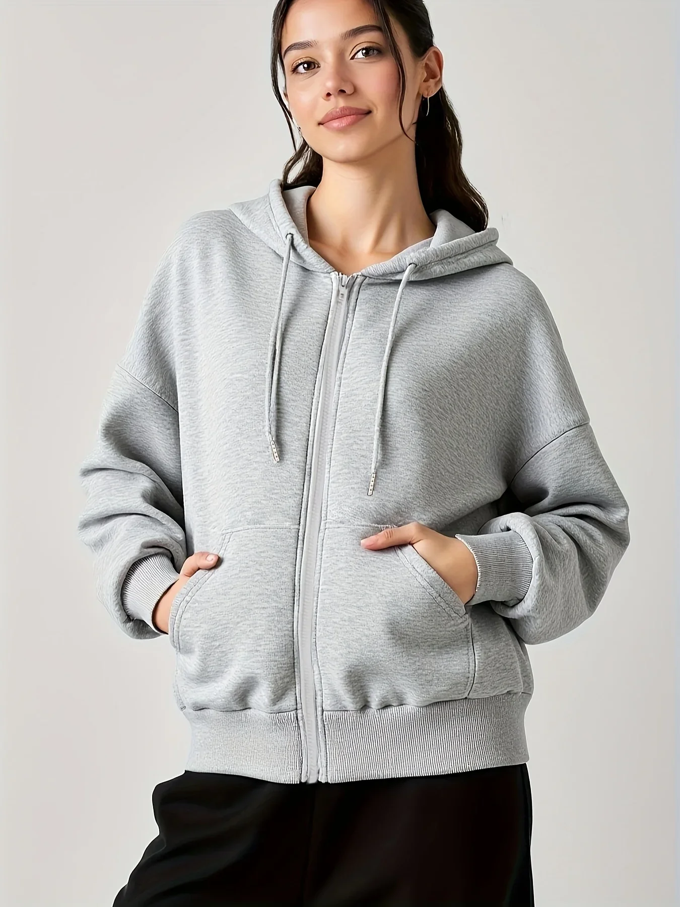 Wing Print Damen Zipper Hoodies Baumwoll-Fleece-Jacke Kapuzenpullover Sweatshirt Pullover Herbst Winter Oversize Lockerer Mantel Oberteil Casual – Detail 6