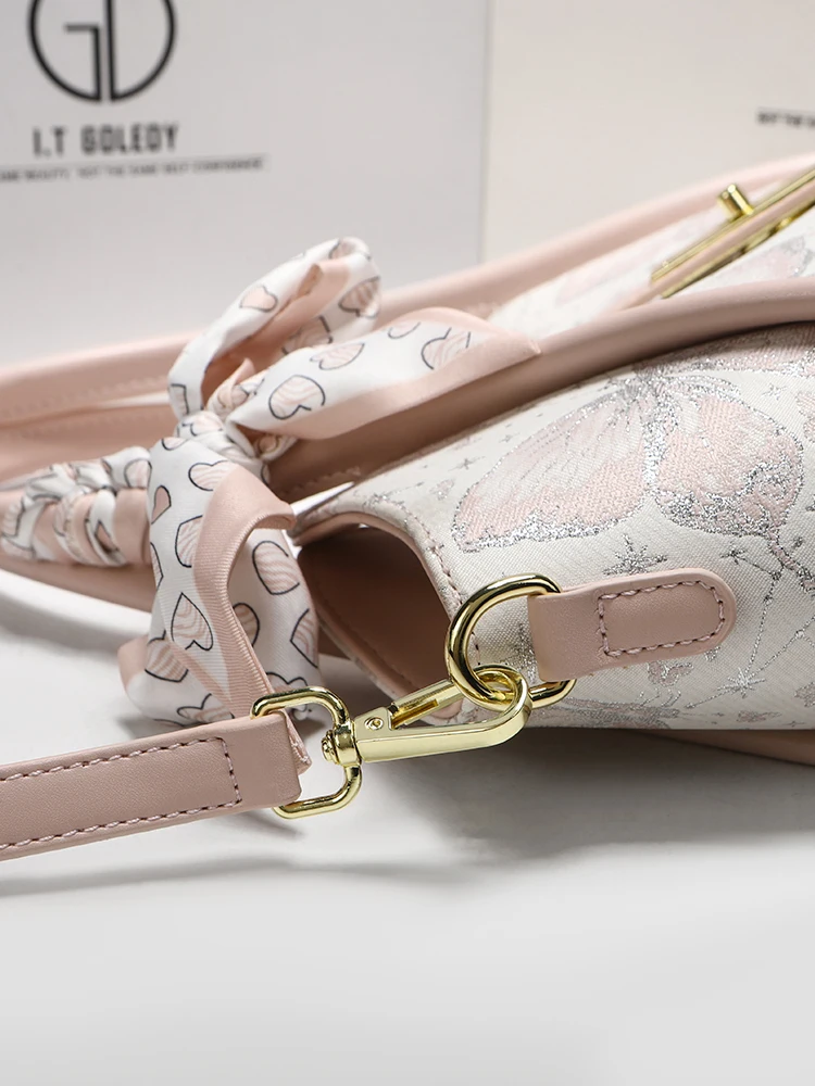Luxury and Original Handheld Tote Bag with Delicate Flower Printing and Scarves Women Stylish and Large Capacity Shoulder Bag