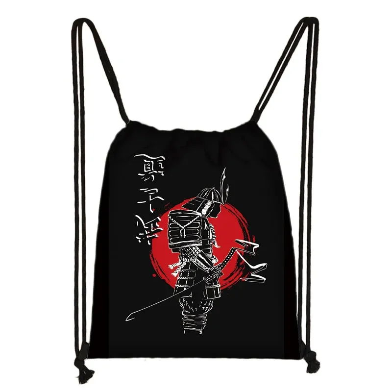 Japanese Samurai Warrior Print Backpack Women Men Drawstring Bags
