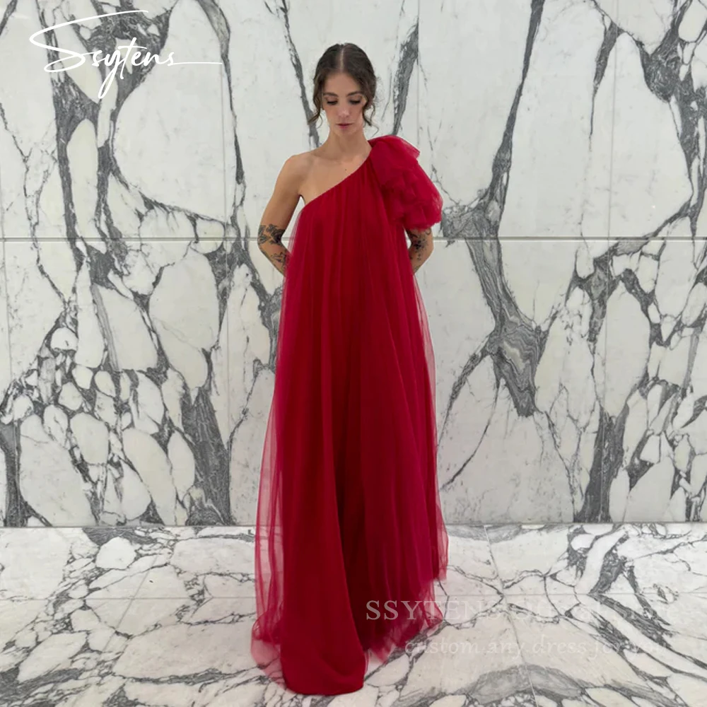 SSYTENS Burundy One Shoulder Prom Dress Long Evening Dress Wedding Guest Elegant Celebrity Formal Occasion Party Gown Customized