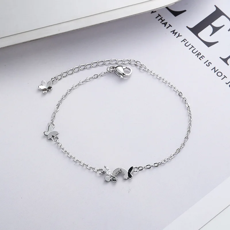 925 Sterling Silver Diamond-Studded Butterfly Bracelet Women's Fashion Temperament Flower Adjustable Jewelry