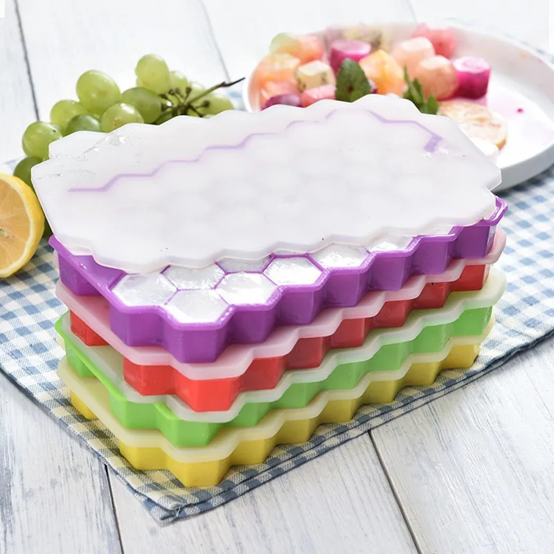 37 Grids Silicone Ice Grid Ball Ice Cube Mold with Cover Ice Storage Box Easy to Demould Bar Home Party Kitchen Tools