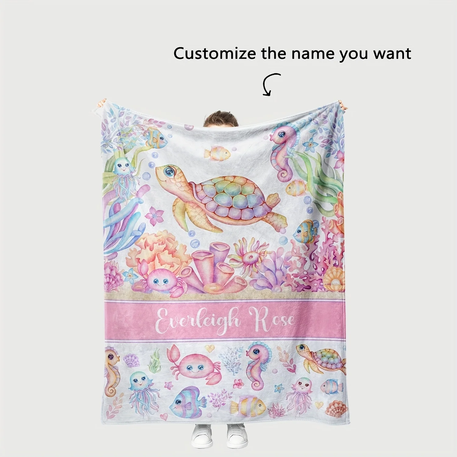 Manta Personalizada con Nombre, Diseño de Sirena y Vida Marina, Regalo para Baby Shower, Decoración para Cuarto de Bebé, Microfibra Única con Unicornio