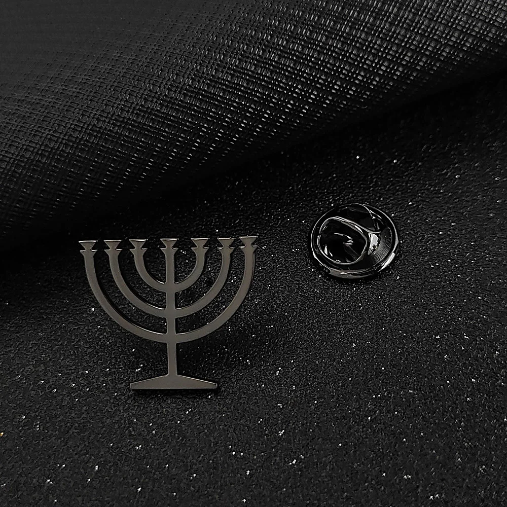 Jewish menorah men\'s brooch stainless steel lapel pin suit shirt decoration accessories wedding groomsmen gift