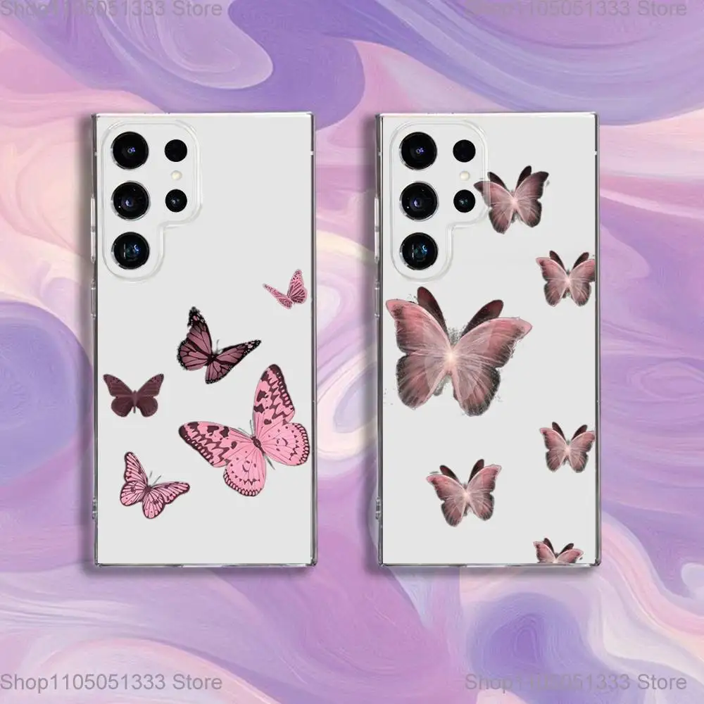 

Drift Sand Butterfly Phone Case For Samsung S24,30,21,22,23,20 FE,lite,PIus,Ultra,5G,Note,9,10 Transparent Cover