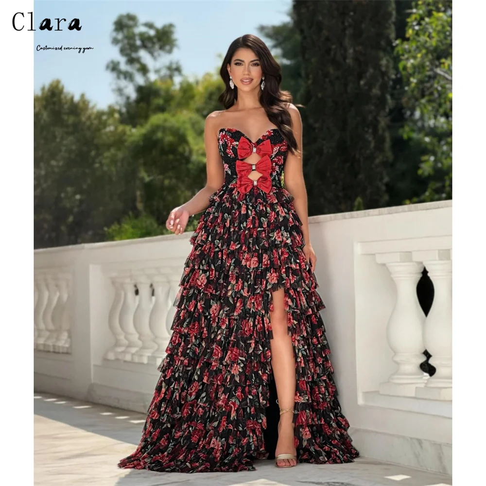 

Clara Custom Flower A Line Side Slit Sweetheart Elegant Evening Dresses for Woman Luxury Evening Dresses 2026 Luxury Party Dress