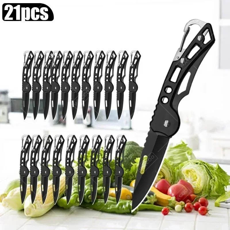 21PCS Black Stainless Steel Pocket Knife Multi Function Outdoor Camping Utility Knife For BBQ Fruit Cutting Boning Butcher Meat