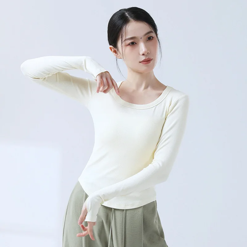 Women Modern Dance Tops Viscose Long Sleeve Ballet Latin Dancing Shirts  Girls Classical Dance Daily Training Basic Yoga Top