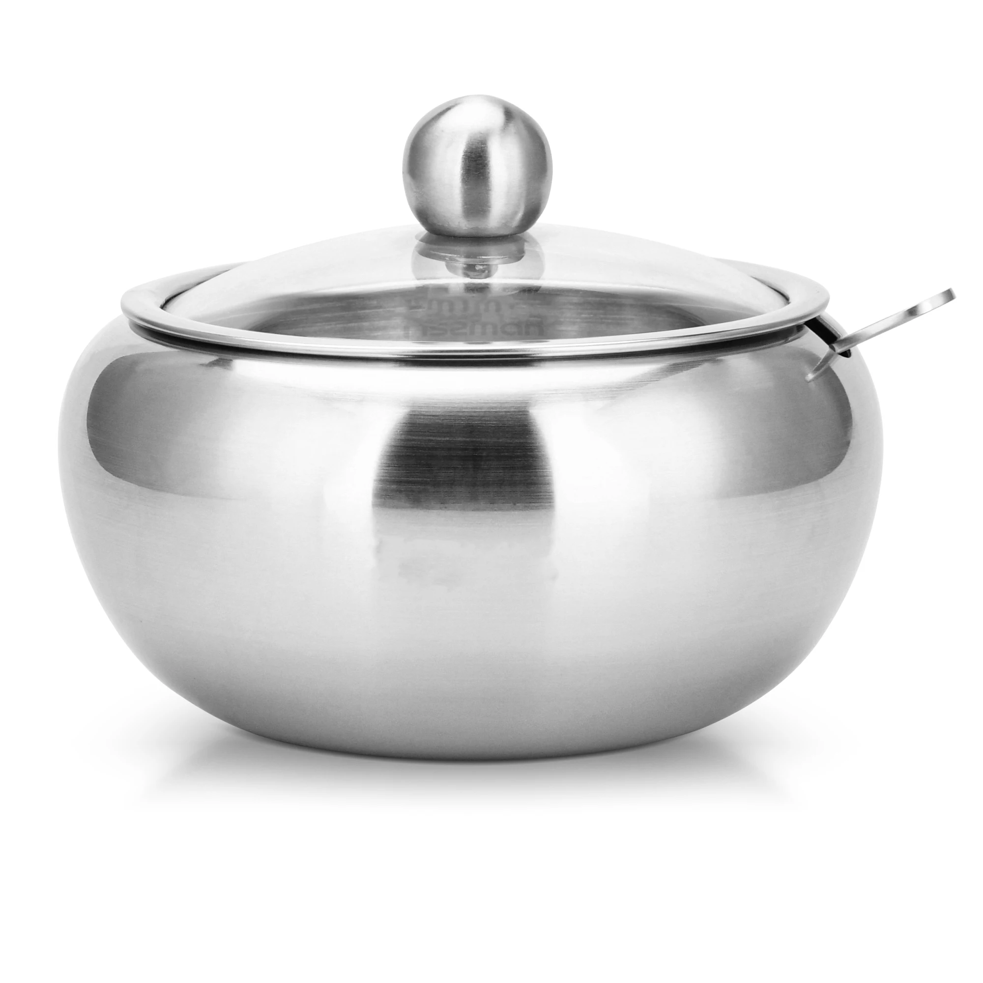 Stainless Steel Sugar Bowl 460ml With Glass Lid And Spoon Seasoning Tank Household Thicker Tank Coffee Jam Salt Spoon Bowl Box view 2