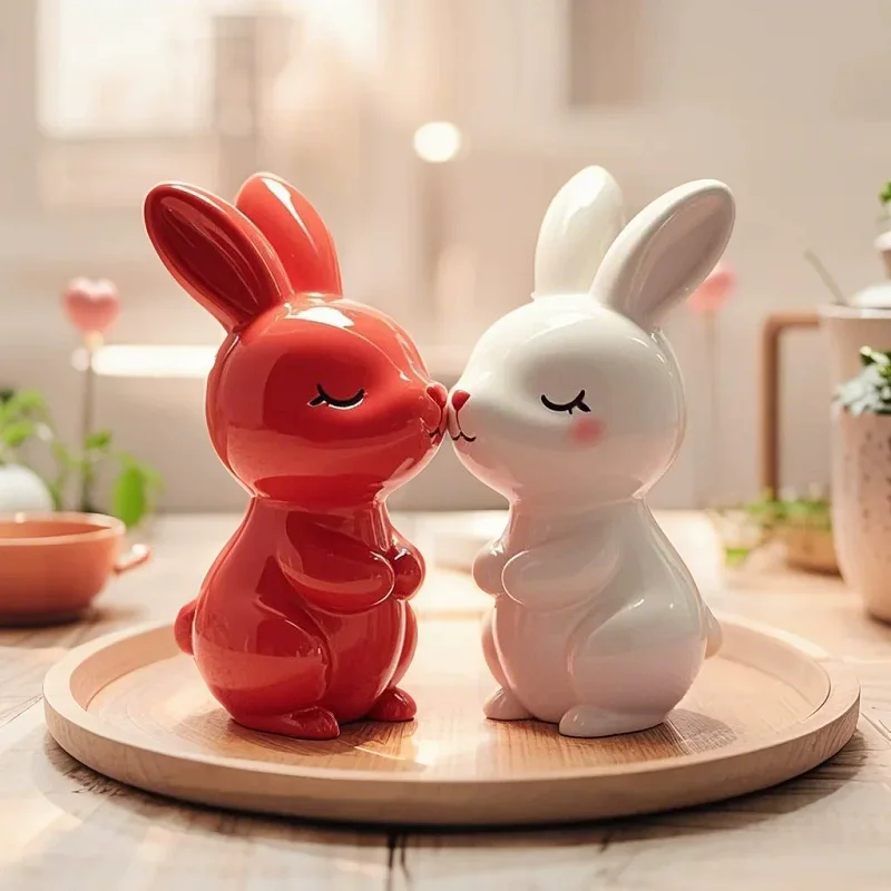 

Creative Couple Rabbit Ornaments Home Decorations Simple Design for Living Room TV Cabinet Wine Cabinet Foyer Wedding Gift