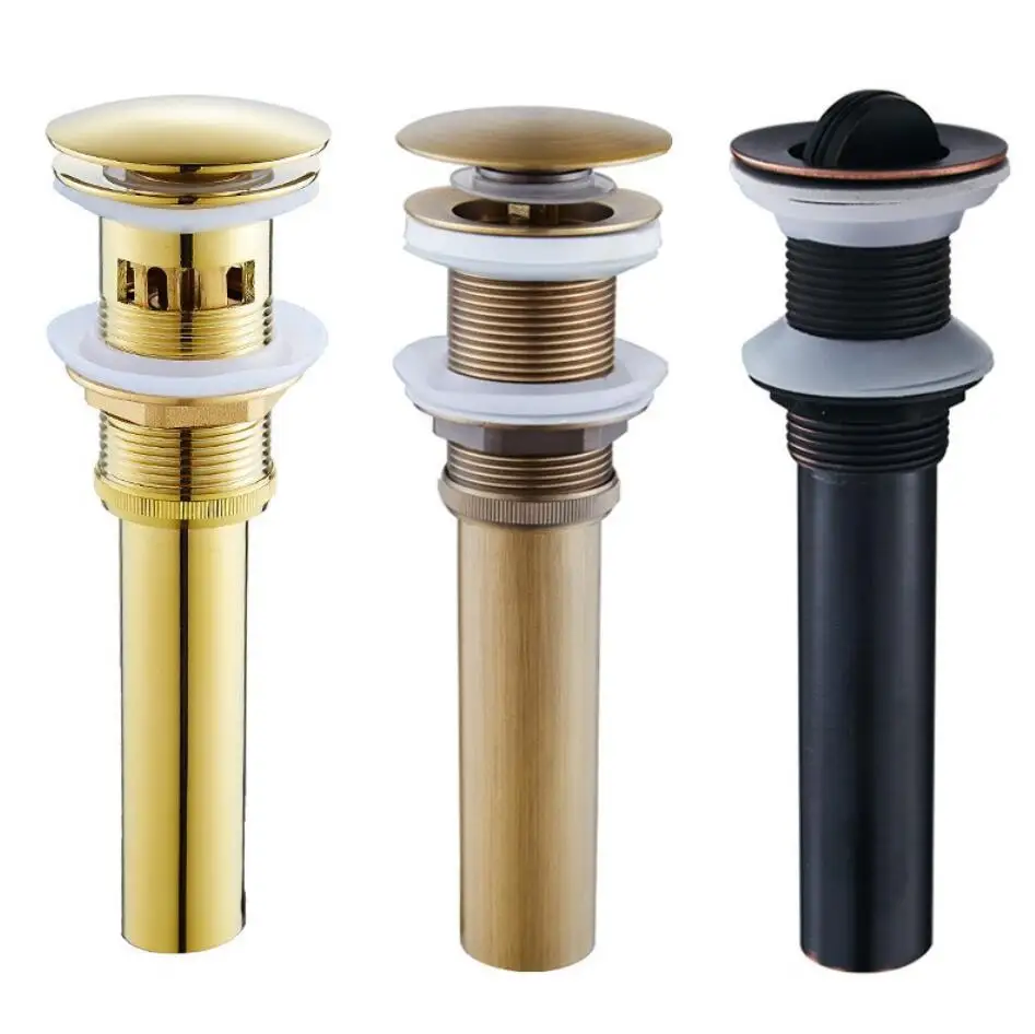 White Art Brass Sink Drain Stopper with Spring Press, Basin Toilet Bowl, Glass Sink Drain Fitting