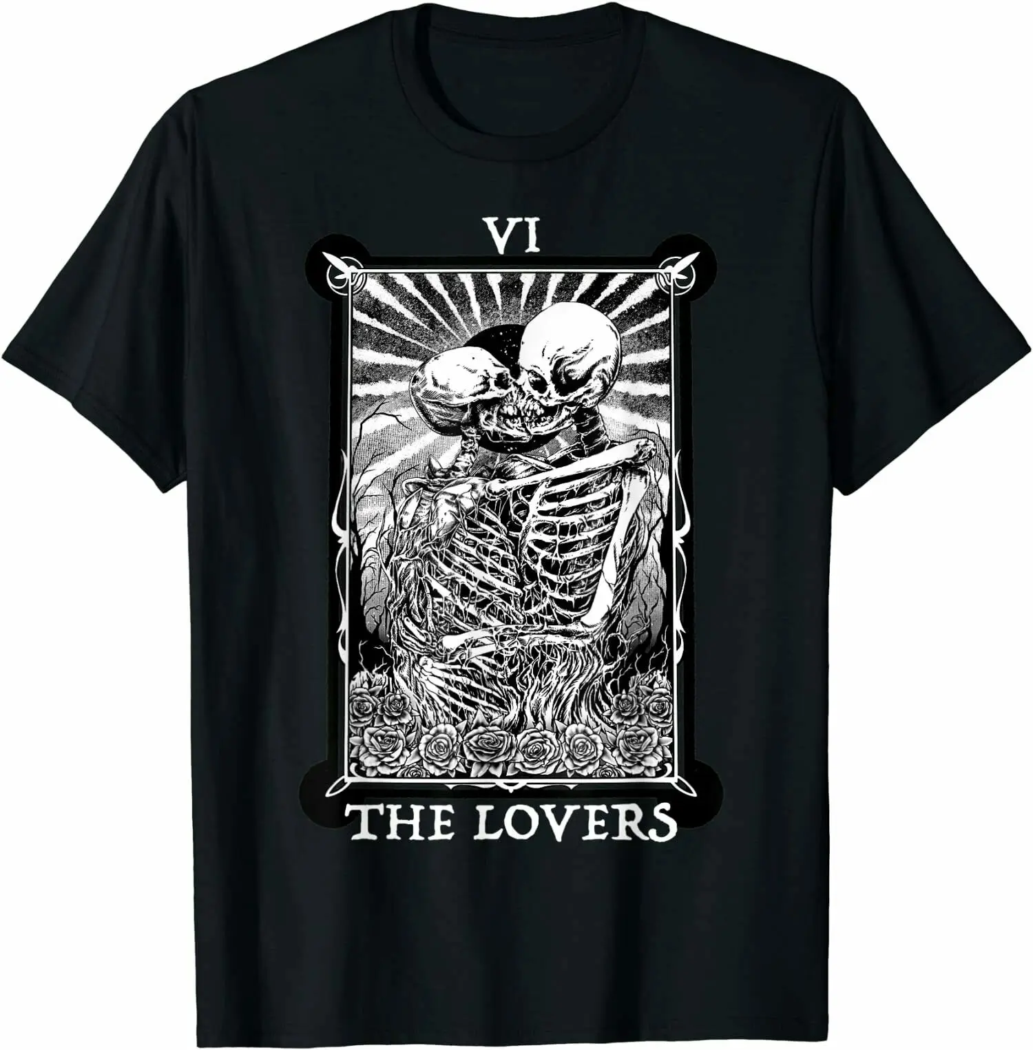 

The Lovers Vintage Tarot Card Occult Skeletons Supernatural T-Shirt Short Casual 100% Cotton Shirts Size S-3XL