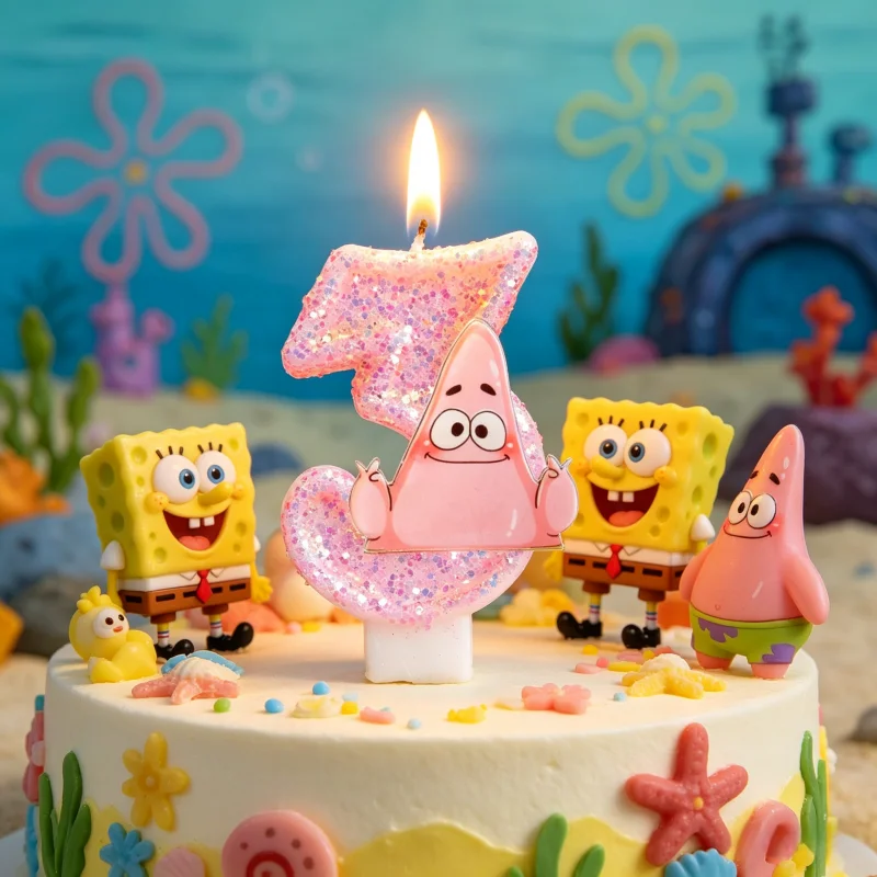 Niedliche Spongebob Kerze Nummer 0-9 Fußball-Kerze Kuchendekoration Geburtstagsparty für Kinder Babyparty Deko Geschenk