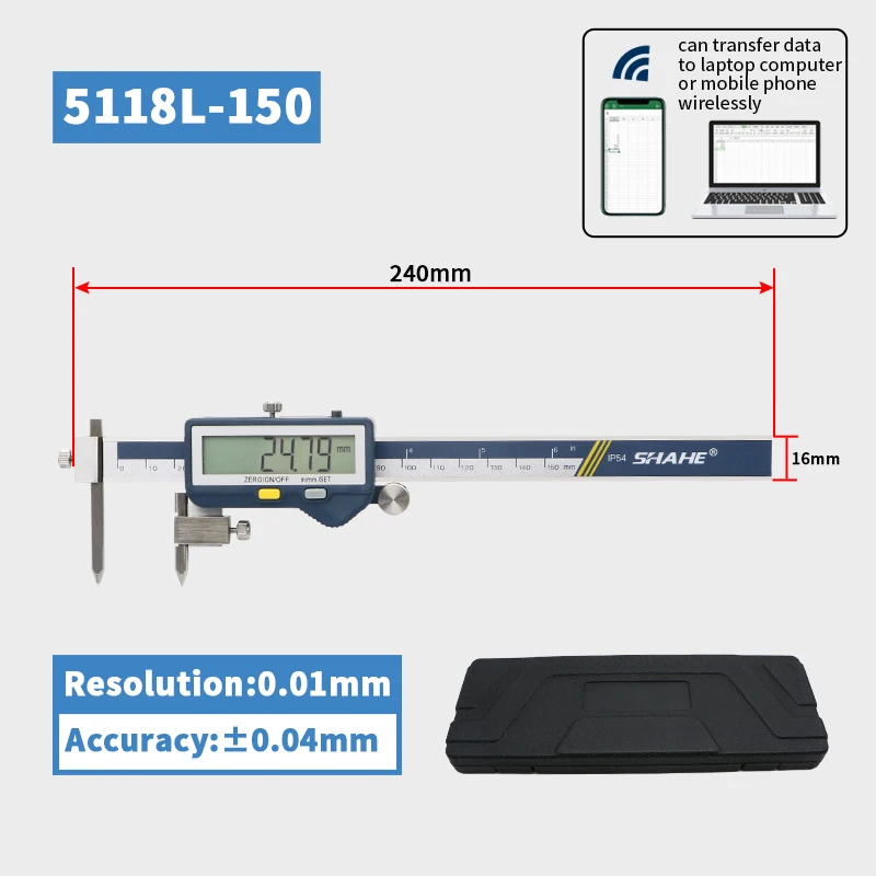 SHAHE 5-150/5-200/5-300 mm elektronischer digitaler Messschieber aus Edelstahl, digitaler Mittentfernungssattel, digitales Mikrometer