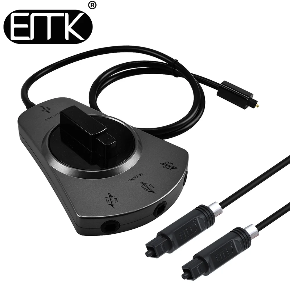 EMK 3-Way Digital Toslink Switch SPDIF Optical Audio Switch Toslink Cable Switcher Selector Hub Box for DVD CD player