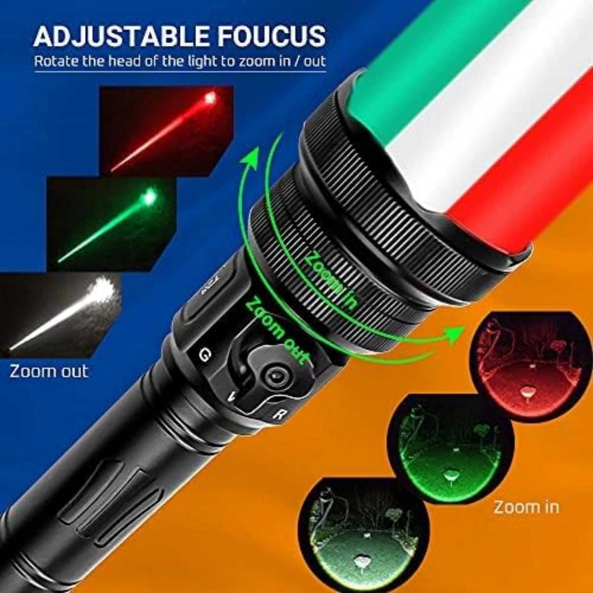 Brinyte T28 Zoomable Hunting Light Long Distance High Power Rechargeable LED Flashlight Lantern With Tail Stepless Dimmer Switch