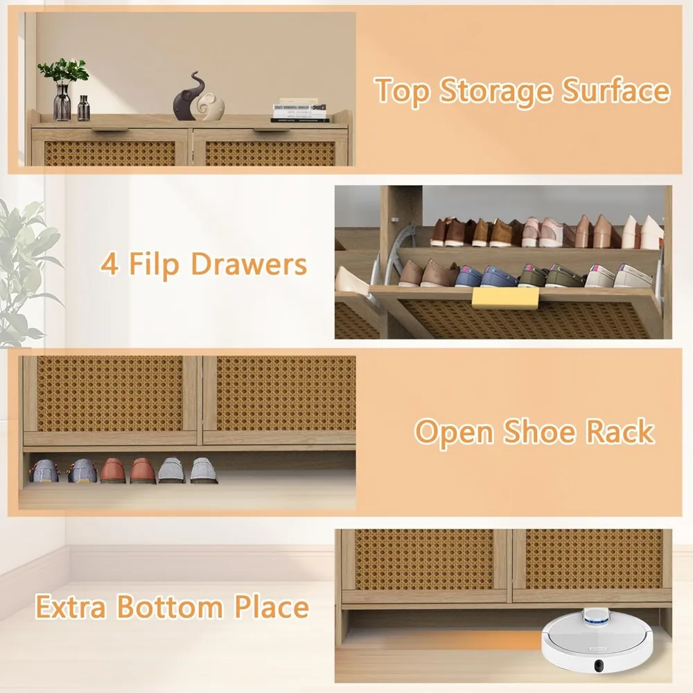 رف منظم للأحذية الضيق قائم بذاته مع درجين وأرجل معدنية، وخزانة تخزين خشبية طبيعية للمدخل